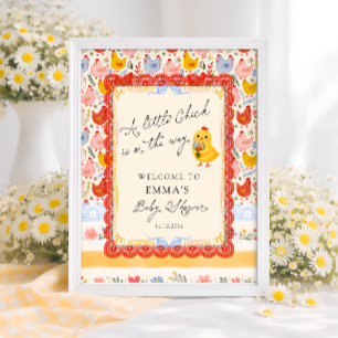 Welkom Kleine Kuiken Bloemige Rustieke Baby Shower Poster