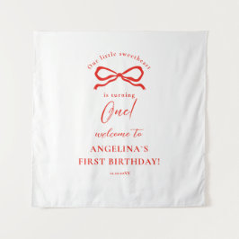 Welkom Kleine Liefje 1e Verjaardag Roze Rood  Wandkleed