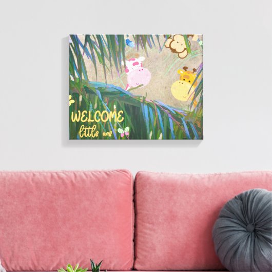 Welkom kleine Oerwoud Thema Nursery Art Canvas Afdruk (Insitu (Woonkamer))