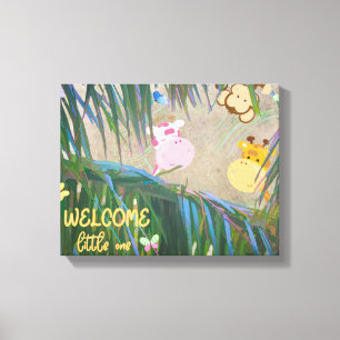 Welkom kleine Oerwoud Thema Nursery Art Canvas Afdruk