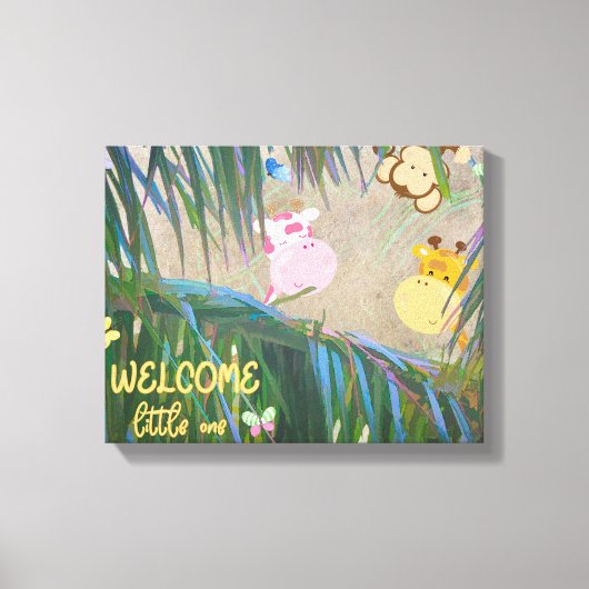 Welkom kleine Oerwoud Thema Nursery Art Canvas Afdruk (Voorkant)