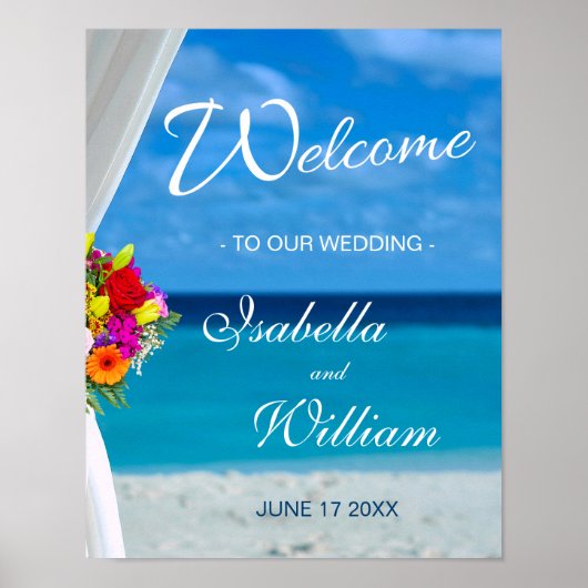 Welkom | Kleurrijke bloemen Beach Weddenschap Poster (Voorkant)