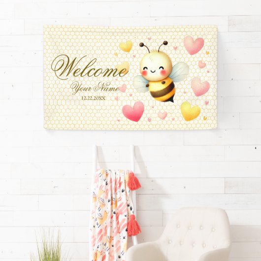 Welkom Kleurrijke Happy Little Honey Bee Party Spandoek (Insitu)