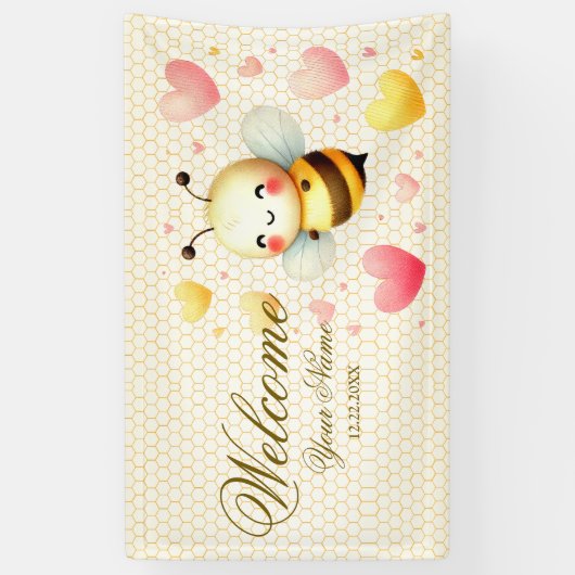 Welkom Kleurrijke Happy Little Honey Bee Party Spandoek (Verticaal)
