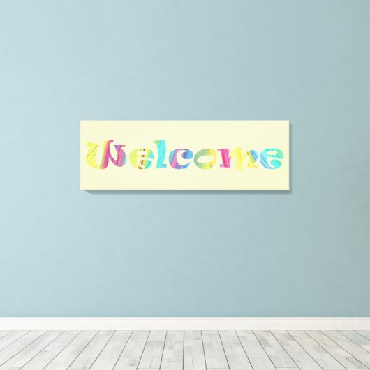 Welkom, kleurrijke Pastels Word Art Canvas Afdrukk (Insitu (Houten vloer))