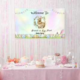 Welkom konijnenjacht ei Happy Easter flower Party Spandoek