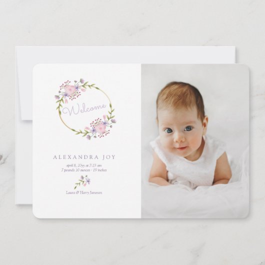 Welkom Krans Foto Geboorteaankondiging Aankondiging (Voorkant)