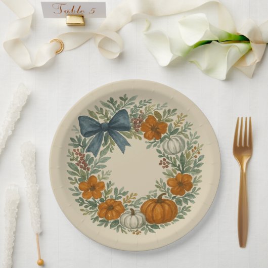 Welkom Krans Grijze Pompoen Schilderij Papieren Bordje (Huwelijk)