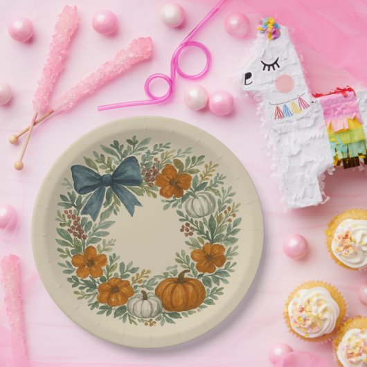 Welkom Krans Grijze Pompoen Schilderij Papieren Bordje (Feest)