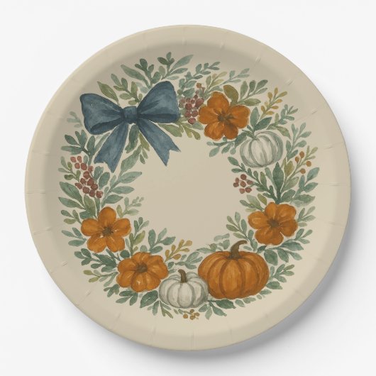 Welkom Krans Grijze Pompoen Schilderij Papieren Bordje (Voorkant)