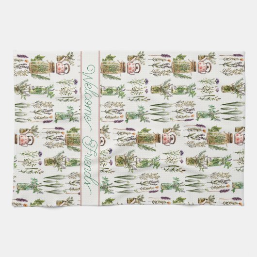 Welkom Kruiden en Theepotten Keuken Schotel Handdo Theedoek (Horizontaal)