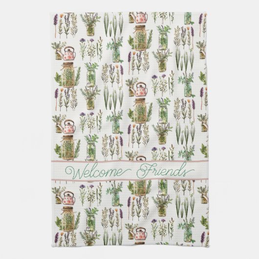 Welkom Kruiden en Theepotten Keuken Schotel Handdo Theedoek (Verticaal)