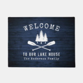 Welkom Lake House Boat Oars Trees Blue Wood Print Deurmat (Voorkant)