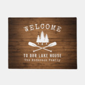 Welkom Lake House Boat Oars Trees Wood Print Deurmat (Voorkant)