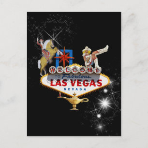 Welkom Las Vegas Sign On Starry Background Briefkaart