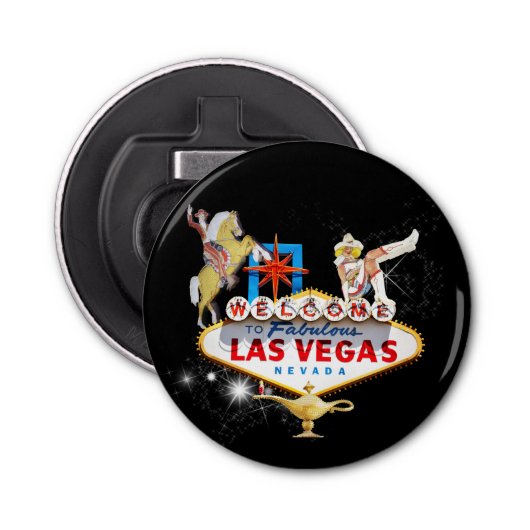 Welkom Las Vegas Sign On Starry Background Button Flesopener (Voorkant)
