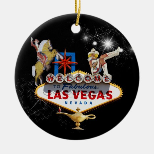 Welkom Las Vegas Sign On Starry Background Keramisch Ornament (Voorkant)