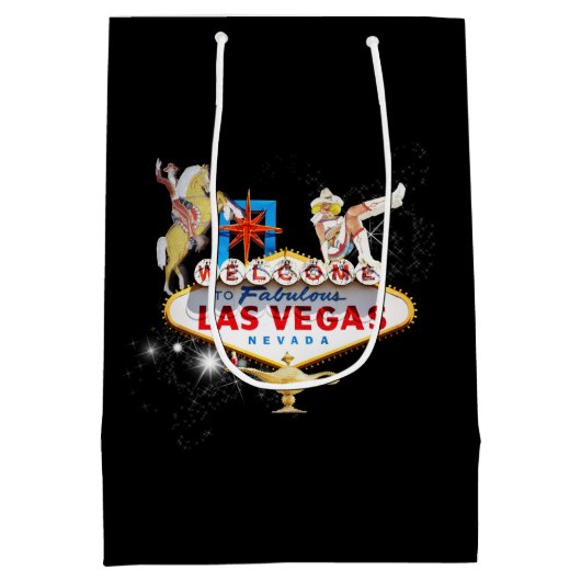 Welkom Las Vegas Sign On Starry Background Medium Cadeauzakje (Achterkant)