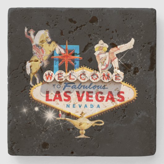 Welkom Las Vegas Sign On Starry Background Stenen Onderzetter (Voorkant)