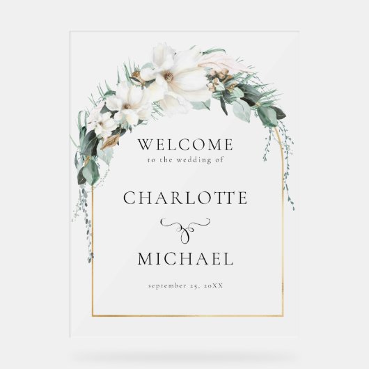 "WELKOM" LEAFY WEDDING ACRYL BORD (Voorkant)