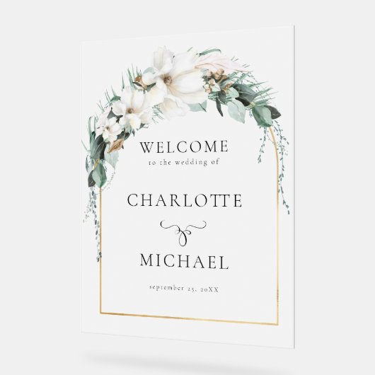 "WELKOM" LEAFY WEDDING ACRYL BORD (Hoek)