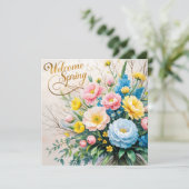 Welkom lente bloemenboeket kaart (Staand voorkant)