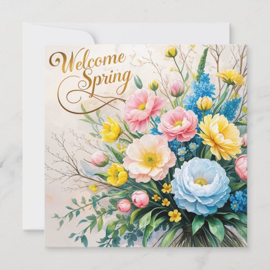 Welkom lente bloemenboeket kaart (Voorkant)