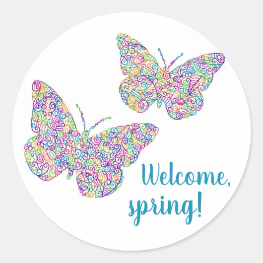"Welkom, lente!" Butterfly Round Stickers (Voorkant)