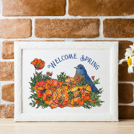 Welkom Lente Vogel en Bloemen Downloadbaar Poster