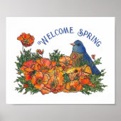 Welkom Lente Vogel en Bloemen Downloadbaar Poster (Voorkant)