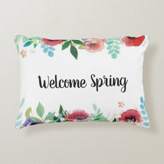 Welkom lentetop Waterverf Flowers Accent Pillow Accent Kussen (Voorkant)