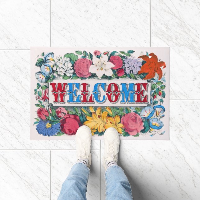 Welkom Lettering Rozen Lelies Flower Garden Deurmat (Binnen)