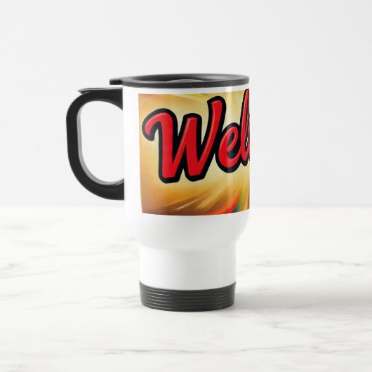 Welkom leuk ontwerp op  reisbeker (Links)