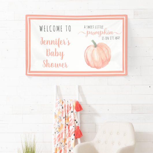 Welkom lief klein pompoen Sinaasappel Baby shower Spandoek (Insitu)