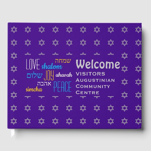 WELKOM Liefdesvreugde Vrede Hebreeuws PAARSE geper Gastenboek (Voorkant)