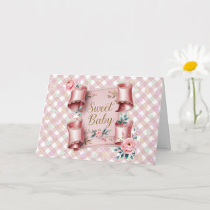 Welkom lieve baby meisje rol roze rozen kaart