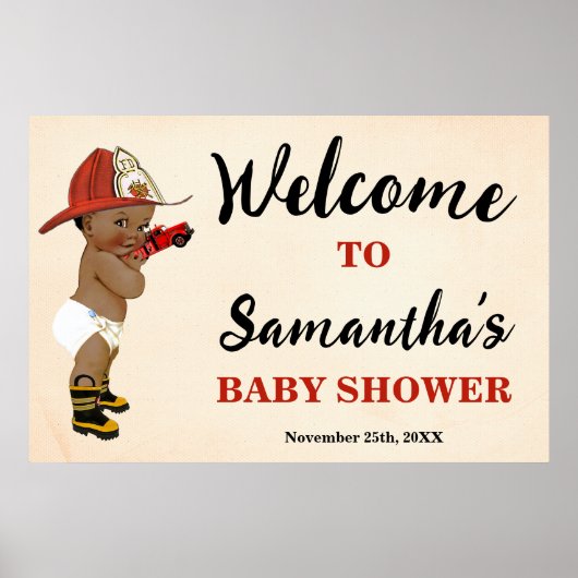 Welkom Little AA Brandweerman Baby shower Poster (Voorkant)