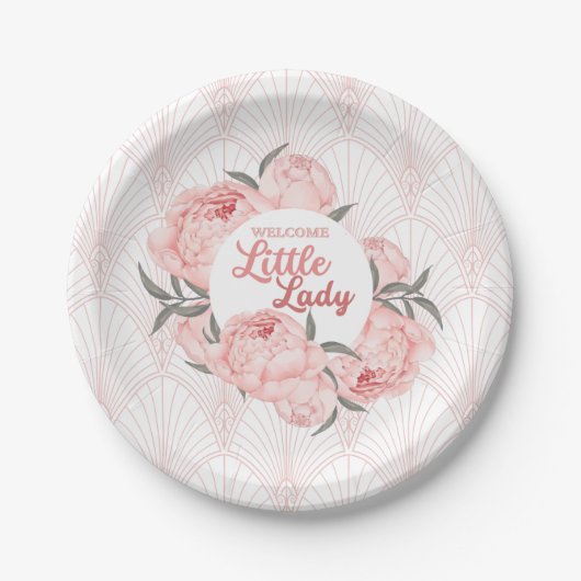 Welkom Little Lady Blush Pink Peony Papieren Bordje (Voorkant)