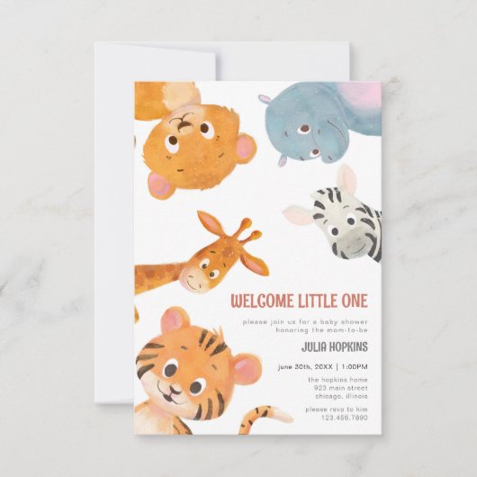 Welkom, Little One Baby Animals Baby shower Kaart (Voorkant)