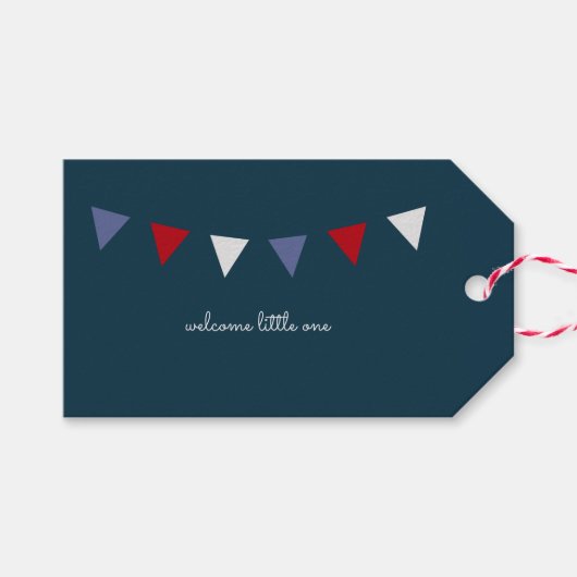 Welkom Little One Gift Label {Navy and Red} Cadeaulabel (Voorkant (Horizontaal))