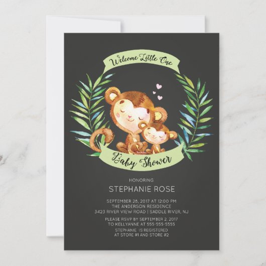 Welkom Little One Monkey Baby shower Uitnodiging (Voorkant)