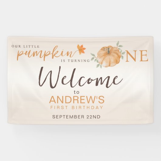 Welkom Little Pumpkin Herfst eerste 1e verjaardag Spandoek (Horizontaal)
