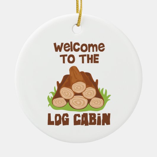 Welkom Log Cabin Keramisch Ornament (Voorkant)