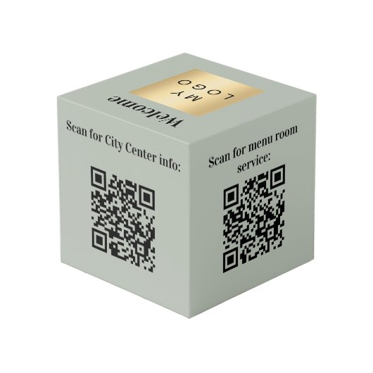 Welkom logo QR-code olijfgroene infotafel Kubus (Achter hoekig)