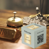 Welkom logo QR-code olijfgroene menutabel Kubus