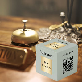 Welkom logo QR-code olijfgroene menutabel Kubus