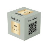 Welkom logo QR-code olijfgroene menutabel Kubus (Achter hoekig)