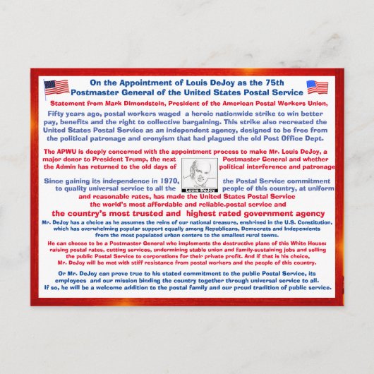 Welkom Louis DeJoy bij de USPS#2 Briefkaart (Voorkant)