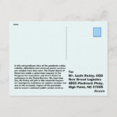 Welkom Louis DeJoy bij de USPS. Briefkaart (Achterkant)