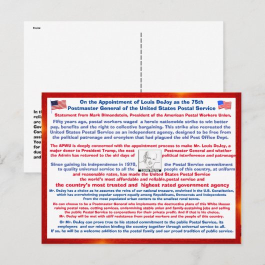 Welkom Louis DeJoy bij de USPS Briefkaart (Voorkant / Achterkant)